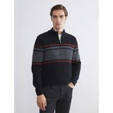 LC Waikiki Lcwaıkıkı Classic Lacivert Dik Yaka Uzun Kollu Çizgili Erkek Triko Kazak - 3XL