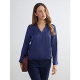LC Waikiki LCWAIKIKI Classic Lacivert Kaçık Yaka Saten Bluz