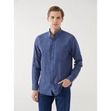 LC Waikiki Lcwaıkıkı Classic Lacivert Regular Fit Uzun Kollu Armürlü Erkek Gömlek - 4XL