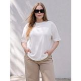LC Waikiki LCWAIKIKI Curve Beyaz Büyük Beden %100 Pamuklu Oversize Kadın Tişört