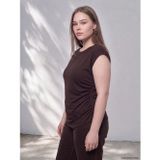 LC Waikiki LCWAIKIKI Curve Kahverengi Büyük Beden Bisiklet Yaka Büzgülü Bluz
