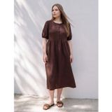 LC Waikiki LCWAIKIKI Curve Kahverengi Büyük Beden Bisiklet Yaka Pileli Elbise