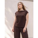 LC Waikiki LCWAIKIKI Curve Kahverengi Büyük Beden Kayık Yaka Soft Touch Tişört