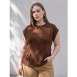 LC Waikiki LCWAIKIKI Curve Kahverengi Büyük Beden Pile Detaylı Bluz