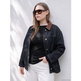 LC Waikiki LCWAIKIKI Curve Lacivert Büyük Beden Kontrast Yaka Kadın Jean Ceket