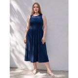 LC Waikiki LCWAIKIKI Curve Lacivert Büyük Beden Pileli Elbise