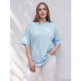 LC Waikiki LCWAIKIKI Curve Mavi Büyük Beden %100 Pamuklu Oversize Kadın Tişört