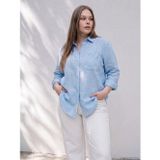 LC Waikiki LCWAIKIKI Curve Mavi Büyük Beden Keten Karışımlı Kadın Gömlek