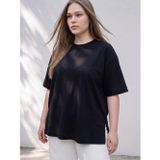 LC Waikiki LCWAIKIKI Curve Siyah Büyük Beden %100 Pamuklu Oversize Kadın Tişört