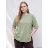 LC Waikiki LCWAIKIKI Curve Yeşil Büyük Beden %100 Pamuklu Oversize Kadın Tişört