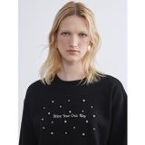 LC Waikiki LCWAIKIKI Maternity Siyah Bisiklet Yaka Taşlı Kadın Kalın Sweatshirt