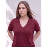 LC Waikiki LCWAIKIKI Petite Kırmızı V Yaka %100 Pamuklu Kadın Tişört