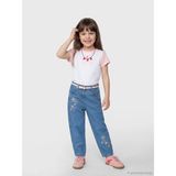 LC Waikiki Mavi Balloon Fit Çiçek Nakışlı Kız Çocuk Jean Pantolon - 3 Yaş