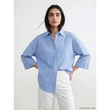 LC Waikiki Mavi Çizgili Oversize Poplin Kadın Gömlek - 3XL