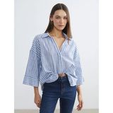 LC Waikiki Mavi Çizgili Oversize Poplin Kadın Gömlek - XL