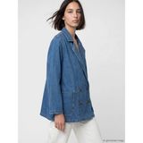 LC Waikiki Natuvera Lacivert Kruvaze Yaka Kadın Jean Blazer Ceket - XL
