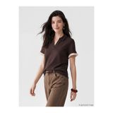 LC Waikiki NEVAVM Farkıyla LCW Comfort Kahverengi Polo Yaka Fırfırlı Soft Touch Kadın Tişört - S6C681Z8-HMK