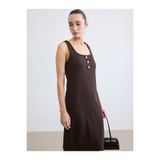 LC Waikiki NEVAVM Farkıyla LCW EVERYDAY Kahverengi U Yaka Fitilli Bodycon Elbise - S6LR42Z8-JSE