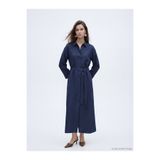 LC Waikiki NEVAVM Farkıyla LCW Modest Lacivert Kuşaklı Keten Karışımlı Gömlek Elbise - S6KG29Z8-YFY