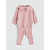 Lc Waıkıkı Pembe Bebe Yaka Kız Bebek Triko Sweatshirt ve Tayt 2'li - Dusty Rose - 3 - 6 Ay
