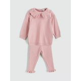 Lc Waıkıkı Pembe Bebe Yaka Kız Bebek Triko Sweatshirt Ve Tayt 2'Li