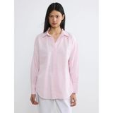 LC Waikiki Pembe Çizgili Oversize Oxford Kadın Gömlek