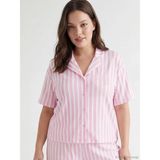 LC Waikiki Pembe Gömlek Yaka Çizgili Kadın Şortlu Pijama Takımı