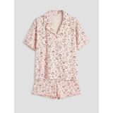LC Waikiki Pembe Gömlek Yaka Desenli Kadın Şortlu Pijama Takımı
