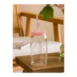LC Waikiki Pipetli Cam Bardak 480 ml, Pembe, Yay Desenli