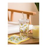 LC Waikiki Renksiz Limon Baskılı Pipetli Cam Bardak 420 Ml