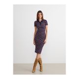 LC Waikiki RMZ GİYİMDEN SEZON FIRSATLARI Karışık Gömlek Yaka Çizgili Bodycon Elbise