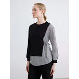 Lc Waıkıkı Siyah Fiyonklu Çizgili Kadın Sweatshirt Tunik