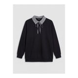 LC Waikiki Siyah Gömlek Yaka Ekose Kadın Sweatshirt Tunik