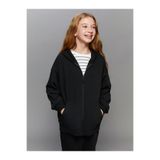 LC Waikiki Siyah Kapüşonlu Kız Çocuk Fermuarlı Sweatshirt