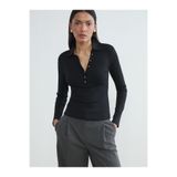 LC Waikiki Siyah Polo Yaka Fitilli Kadın Body
