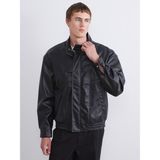LC Waikiki Siyah Rahat Kalıp Dik Yaka Erkek Deri Görünümlü Ceket - 2XL - Black