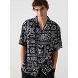 LC Waikiki Siyah Regular Fit Kısa Kollu Desenli Viskon Erkek Gömlek