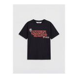 LC Waikiki Siyah Stranger Things Baskılı Erkek Çocuk Tişört