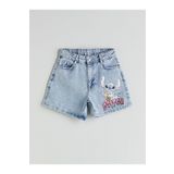 LC Waikiki Stitch Baskılı Kız Çocuk Jean Şort