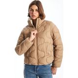 LC Waikiki Vision Bej Dik Yaka Kendinden Desenli Kadın Şişme Mont - 40