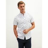 LC Waikiki Vision Slim Fit Kısa Kollu Desenli Erkek Gömlek - Beyaz