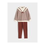 LC Waikiki Vizyon Yeni Sezon Bebe Yaka Çizgili Kız Çocuk Sweatshirt ve Tayt