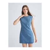 LC Waikiki XSIDE Mavi Bisiklet Yaka Parlak Taşlı Mini Jean Elbise