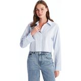 LC Waikiki Xsıde Mavi Çizgili Crop Poplin Kadın Gömlek - XL