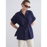 Lc Waikiki Yeni Sezon Armürlü Oversize Kadın Gömlek - 40 - Lacivert
