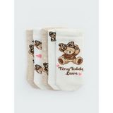Lc Waikiki Yeni Sezon Ayı Teddy Desenli Kız Çocuk Patik Çorap 4'lü - 33 - 35 - Ekru