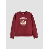 Lc Waikiki Yeni Sezon Baskılı Kız Çocuk Kalın Sweatshirt - Bordo - 7 - 8 Yaş