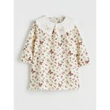 Lc Waikiki Yeni Sezon Bebe Yaka Baskılı Kız Çocuk Elbise - Ekru - 2 - 3 Yaş