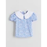 Lc Waikiki Yeni Sezon Bebe Yaka Çiçekli Kız Çocuk Bluz - Mavi - 9 - 12 Ay