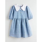 Lc Waikiki Yeni Sezon Bebe Yaka Çiçekli Kız Çocuk Elbise - Mavi - 7 - 8 Yaş